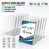 Lot de 12 supports de signalisation en acrylique personnalisés 8,5 x 11 en forme de L, présentoir en plastique transparent incliné pour cadre photo et menu