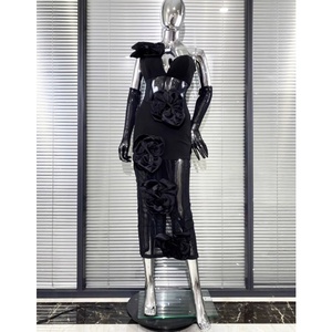 Abito Sexy da Donna Monospalla con Applicazioni Floreali Trasparenti, Vestito da Sera <span class=keywords><strong>per</strong></span> Feste, Sfilate, Performance sul Palco, <span class=keywords><strong>Abbigliamento</strong></span> da Cocktail - Product Image 1