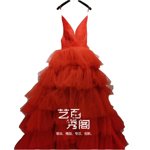 Art Show Wedding Dress Ball Gown V-neck Tulle Natural Waistline For Street Photography Outdoor Travel Couple Shoot - Product Image 5