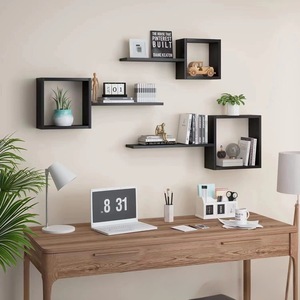 <b>Wall</b>-<b>mounted</b> Wooden Storage Rack Rectangle 2 Layers Floating <b>Shelf</b> For Living Room <b>Wall</b> Decoration - Product Image 2