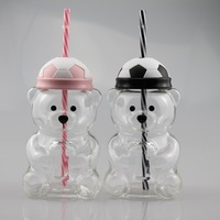 Gobelet en verre Bearista de grande capacité 600 ml avec paille, design portable de dessin animé pour femmes