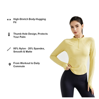 T-shirt pour femme en nylon et élasthanne, demi-zip, col montant, manches longues, séchage rapide, fitness, trail running, OEM ODM, vente en gros