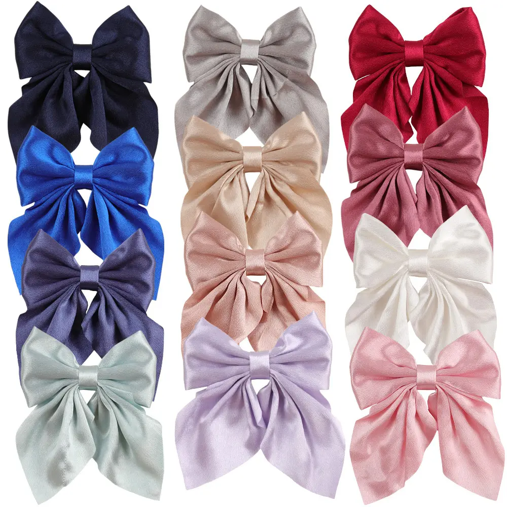 4.5 Inches Silky Satin Hair Barrettes Bow Hair Clip Large Hair Bow For Girls Kids