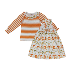 ชุดฤดูใบไม้ร่วงฤดูหนาวสำหรับเด็กผู้หญิง ไม่มีขั้นต่ำในการสั่งซื้อ ผ้าสแปนเด็กซ์/โพลีเอสเตอร์ เสื้อเชิ้ตลายทางทันสมัย ชุดเดรสเข้าชุด บริการ OEM ขายส่งจากจีน - Product Image 4