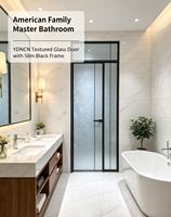 Porte battante de villa ultra-mince en alliage d'aluminium noir mat avec cadre texturé et verre trempé pour intérieur, étanche, pour toilettes