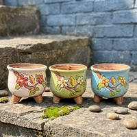 Pot Bunga Kecil Bernapas Gaya Korea Vintage, Ukuran Jempol, Tiga Bagian, Bentuk Unik, Lapisan Kiln-change yang Dilukis Tangan