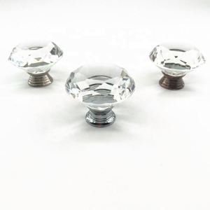 Perillas de cristal minimalistas redondas con base de zinc para muebles de dormitorio, armarios y cajones - Product Image 4