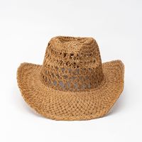 Chapeau de cowboy occidental en paille crochetée ajourée unisexe en gros avec un design respirant pour une utilisation en quatre saisons