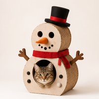 Maison pour chat en carton ondulé, type grotte bonhomme de neige, avec nez de carotte, écharpe et espace creux