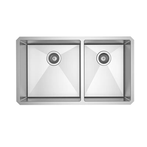 Évier de cuisine domestique durable en acier inoxydable brossé SUS304, à double bac carré, encastré, profond et sur mesure - Product Image 1