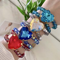 Bracelet à cordon ajustable Tk-L655 avec perles, bracelet en or serti de cristaux taille cœur, bracelet à perles facettées AB