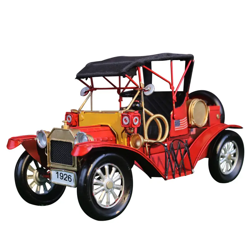 Parlak kırmızı antika eski dekorasyon oyuncak araçlar Metal masa araba