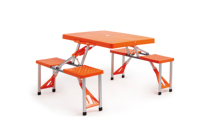 Ensemble de table et chaises pliantes d'extérieur 4 places pour camping, pique-nique, barbecue, cour, parc, meubles en plastique portables avec structure métallique