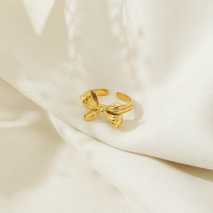 Tinh vi thiết kế thép không gỉ 18K mạ vàng lớn Bow mở Titanium nhẫn thép cho phụ nữ phong cách cổ điển bán buôn - Product Image 6