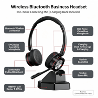 Casque de bureau sans fil en gros avec station de charge, microphone à réduction de bruit ENC, casque sans fil pour centre d'appels et bureau