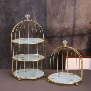 Turning Direction Gold Birdcage Fruit <b>Plate</b> Metal 2 Tier Home Office Dessert Display <b>Rack</b> Storage Stand - Product Image 4