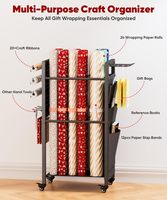 Chariot organisateur de papier d'emballage avec 12PCS Slap Bands Rolling Wrapping Paper Station Ribbon Holder Blueprint Poster Holder