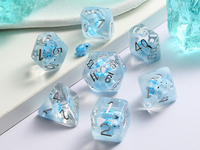 Lot de dés DND en gros avec dinosaure bleu incrusté, dés polyédriques carrés de 16 mm en résine animale, 7 pièces, pour RPG Dungeons & Dragons, fabriqué en Chine