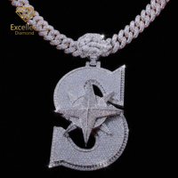 Nuevo Colgante de Plata de Ley 925 con Moissanita y Letra S Personalizada, Estilo Hip Hop, Joyería 3D con Incrustaciones de Diamantes para Hombre, para Fiestas
