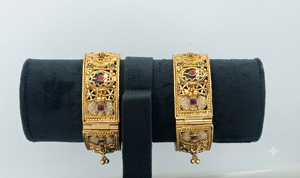 DIVYORO Bracelet jonc haut de gamme en or antique orné de motifs floraux et de pierres précieuses, bijoux ethniques de mariée pour femme, mariage et festival - Product Image 3