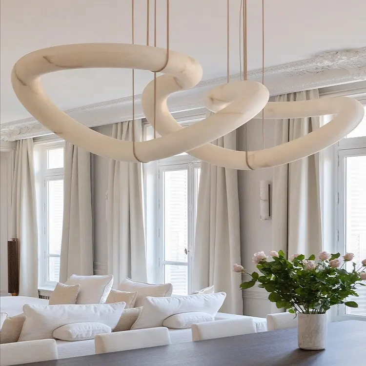 Design d'art moderne personnalisé hôtel Villa salon salle à manger anneau en marbre naturel lustre suspension en forme d'albâtre