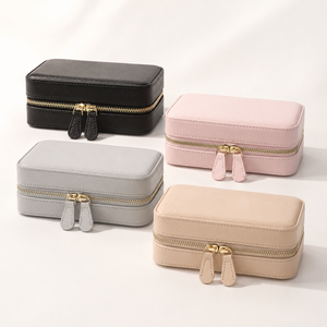 Women PU Leather Cosmetic Case Women <b>Makeup</b> Organizer <b>Box</b> Travel Beauty Bag Double Zipper Storage Pouch with Structured Shape - Product Image 2