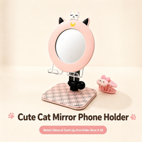 Support de téléphone universel multifonctionnel Lelio Creative Cat Mirror en acrylique, réglable en hauteur, pour bureau, table, cadeau personnalisé