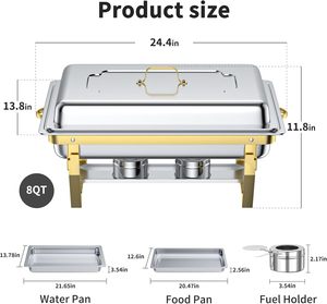 Liyunda Kinh Tế Hot Bán Phong Cách Roll-Thiết Kế Cạnh Với Vàng & Bạc 8Qt Cao Cấp chafing Món Ăn Với Gấp Khung Cho Tự Chọn - Product Image 4