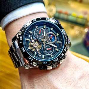 Montre mécanique automatique authentique pour homme, <span class=keywords><strong>import</strong></span>ée, avec tourbillon, phase de lune, luminescente, boîtier en acrylique et métal, cadran de 43 mm, 3 ATM - Product Image 2