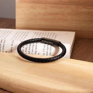 Punk Simple Style Men Jewelry Follow <b>Light</b> Braided Leather Bracelet Stainless Steel Wire <b>Rope</b> Bracelet - Product Image 4