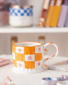 Tazas de cerámica a cuadros con bloques de color personalizados, tazas de cena para decoración del hogar para uso de té y leche - Product Image 6
