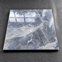 Carreaux de sol 60x60 gris foncé bleu marbre brillant en porcelaine, design tendance, pour salon de villa - Meilleures ventes