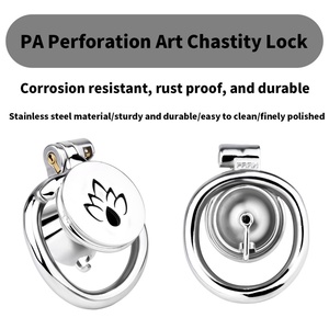 อุปกรณ์ล็อคความบริสุทธิ์ทางเพศชาย FRRK Piercing Art Chastity Lock พร้อมท่อโลหะ  ตัวล็อค PA  กรงครอบอวัยวะเพศชาย  กรงโลหะแบบแบน ของเล่นทางเพศ - Product Image 3