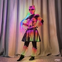 Costume de robot LED pour fille avec armure lumineuse rechargeable, costumes en tissu coloré et casque pour femmes pour les fêtes de cosplay des filles