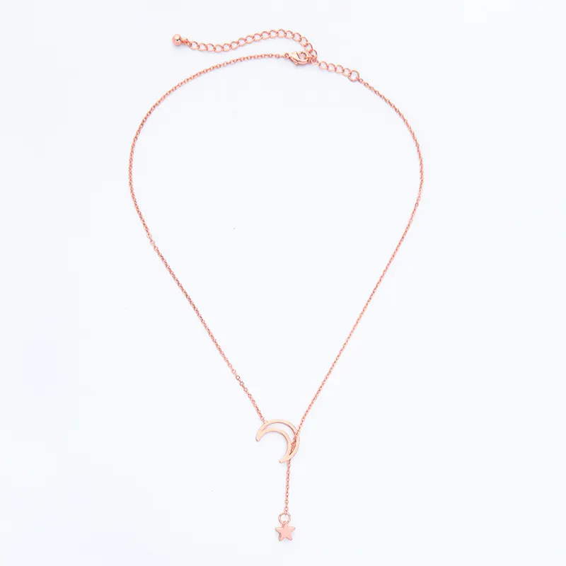 Jewelry And Accessories Fantasy Long Chain Moon and Star Pendant Rose Gold Plated Necklace
