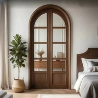 Porte en bois massif avec placage en bois naturel, design simple personnalisé pour l'intérieur de la maison, chambre, cuisine, porte à double ouverture cintrée