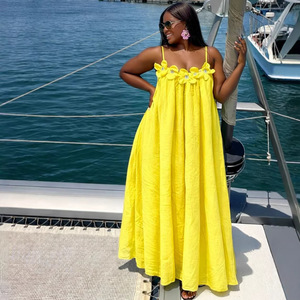 Nouvelle robe élégante pour femme avec détails floraux tridimensionnels complexes, couleur unie, style africain, sans manches, à bretelles longues - Product Image 1