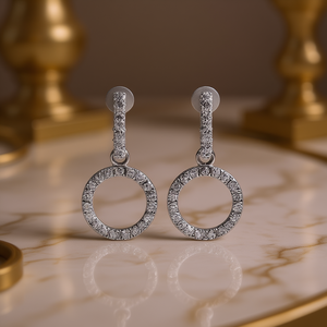 Orecchini Pendenti di Lusso con Diamanti per Donna, Taglio Brillante Rotondo, Incastonatura Pavé, Design Geometrico Circolare, Gioielli Raffinati da Matrimonio - Product Image 2