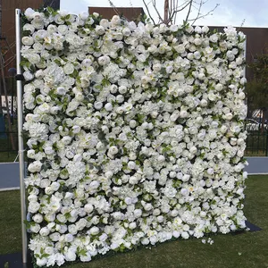 Decorazione personalizzata per festa di nozze arrotolare piante produttore di pareti di fiori rosa bianca fiore artificiale sfondo muro per matrimonio