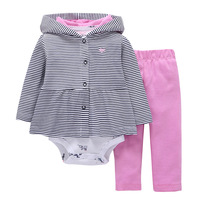 Grosir Pakaian Anak Laki-laki Perempuan Katun Berkerudung Lengan Panjang Jaket/Romper/Celana Set 3pcs Set Pakaian Anak-anak Baju Bayi