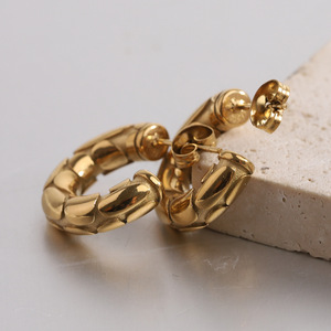 Boucles d'oreilles créoles tendance 5MM en acier doré, forme C épaisse, pour femme, bijoux de fête - Product Image 4