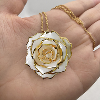 Offre d'usine : Collier élégant avec pendentif fleur de rose véritable plaqué or blanc, artisanat métallique