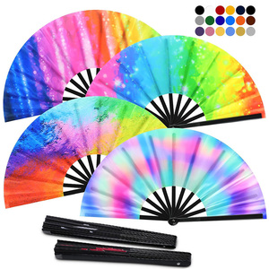พัดไม้ไผ่เรืองแสง UV ขนาดใหญ่ พับได้ พกพาสะดวก สำหรับงานปาร์ตี้ งานเทศกาลฤดูร้อน ของขวัญ ของที่ระลึก  จัดส่งในวันเดียวกัน - Product Image 1