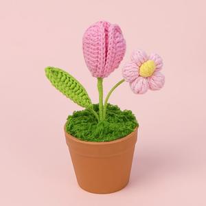 Nouveau fait à la main tricoté tulipe et bulle <span class=keywords><strong>Hibiscus</strong></span> Crochet fleur en <span class=keywords><strong>Pot</strong></span> pour la maison décoration de noël cadeau - Product Image 4