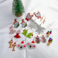 Boucles d'oreilles en résine acrylique lucite pour femme, motif animal de dessin animé, Père Noël, canne à sucre, boîte cadeau, décoration de fête de Noël mignonne