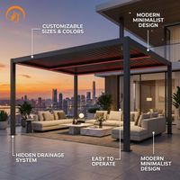 Kit de pergola bioclimatique motorisée rétractable à lames orientables en acier thermolaqué, avec éclairage LED OEM, étanche, résistant au vent et écologique