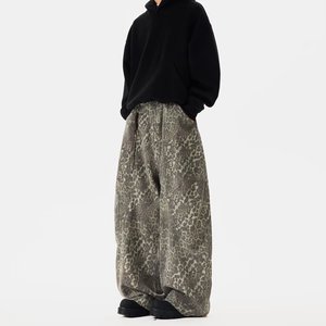 American Retro Leopard Print Scimitar Wide-Leg Low Waist High Street Loose Casual Spring Autumn Cool Workwear <b>Jeans</b> - Product Image 2