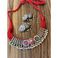 Vêtements décontractés Ensemble de bijoux en quartz élégant Dernier collier et boucles d'oreilles multicolores plaqué argent Collier à la mode