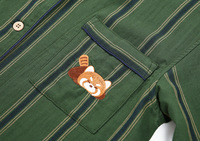 Ensemble de pyjama en coton rayé pour homme, imprimé panda rouge, poche, vert foncé, manches longues, boutons sur le devant, taille élastique, vêtements de nuit, fabrication usine