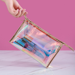 Holographic Transparent Plastic Makeup Bag Large Capacity TPU Cosmetic <b>Case</b> Waterproof Ultralight Portable Soft Handle Everyday - Product Image 1